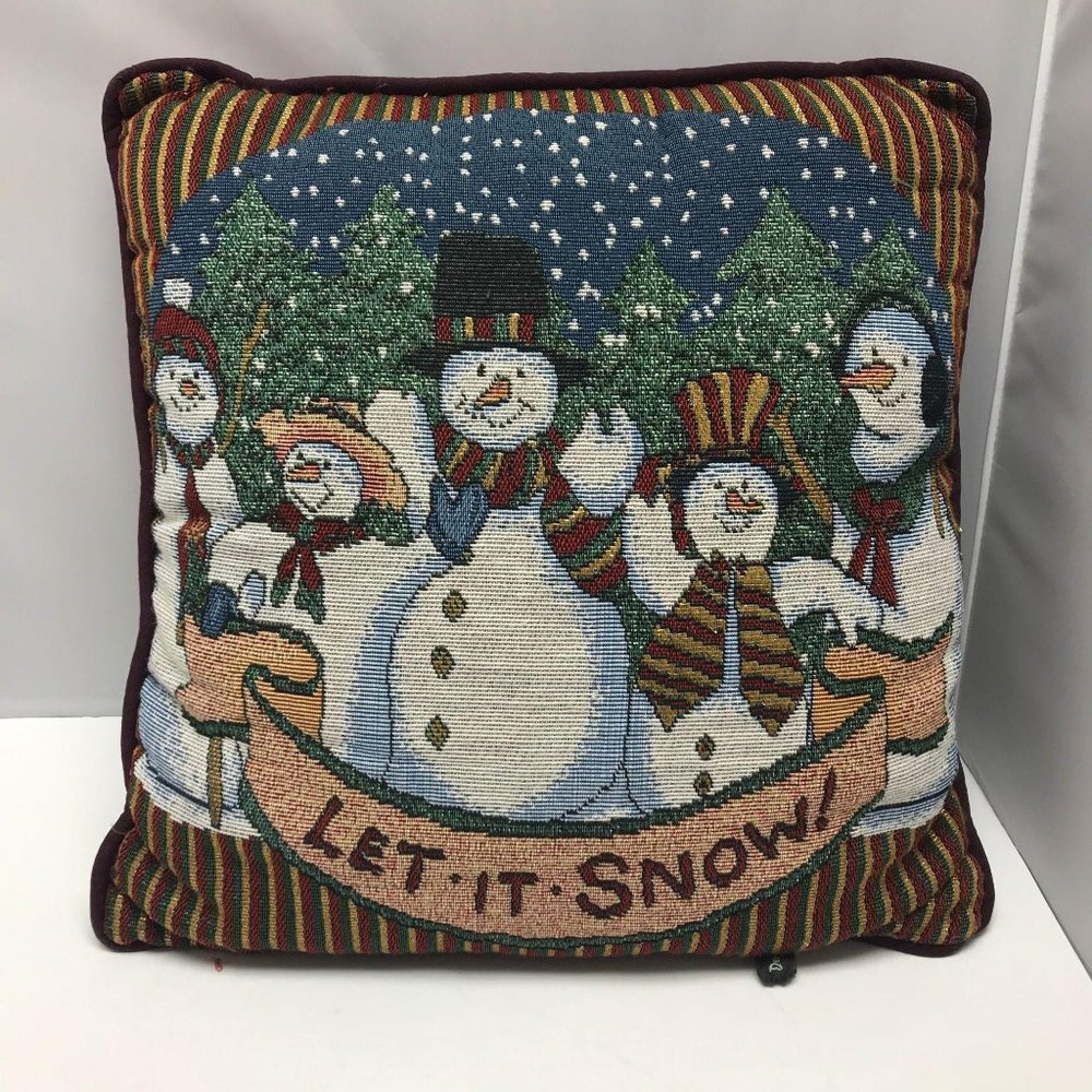 Let It Snow Winter Snowmen Cushion Pillow 14"